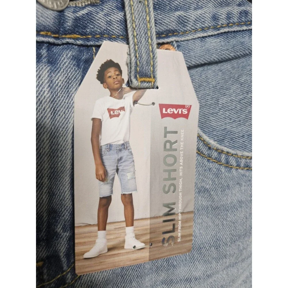 LEVIS BOYS SLIM DENIM SHORTS 100% COTTON DISTRESSED BLUE SIZE 12 SLIM W26